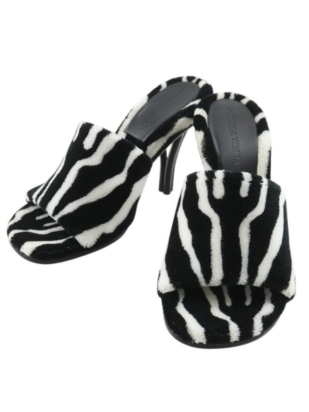 Bottega Veneta Pose Zebra Pattern Faux Fur Rubber Black White Mules